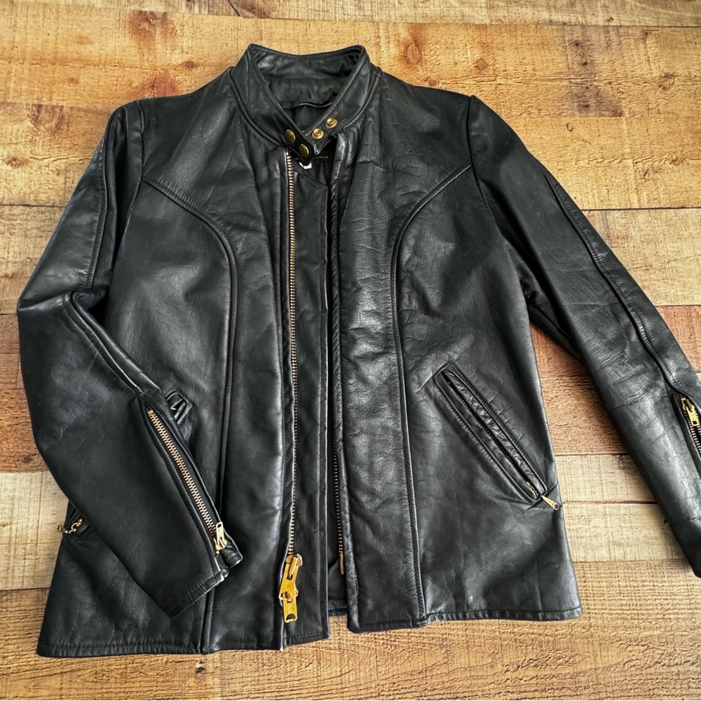Passaic Leather Moto Dickie Jacket VINTAGE Womens MEDIUM Black Leather